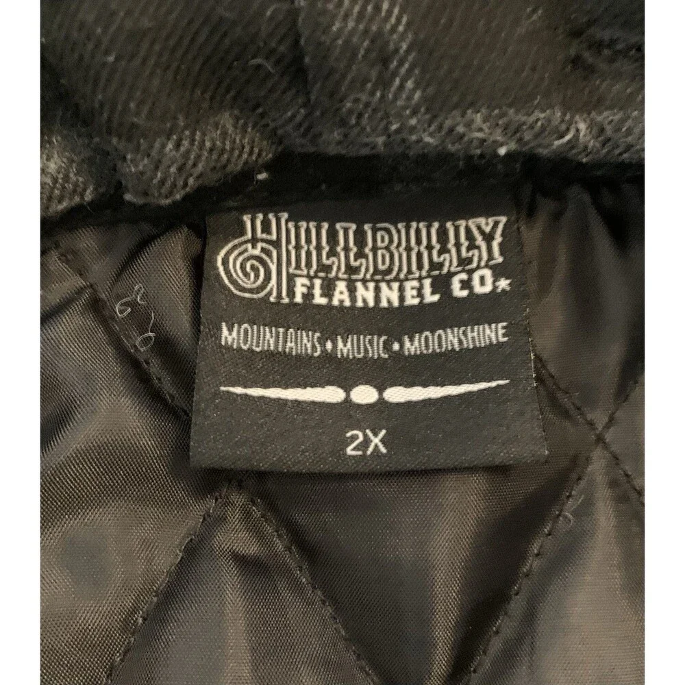 Hillbilly Flannel Co Explorer Hooded Jacket Men's 2X Gray on Black Plaid Quilted